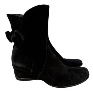 Cordani Black Suede Wedge Booties Women’s EU 38 (7.5-8) Bow Accent Ankle Boots